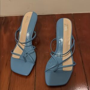 Zara Light Blue Strappy Square-Toe Heeled Sandals - never worn!